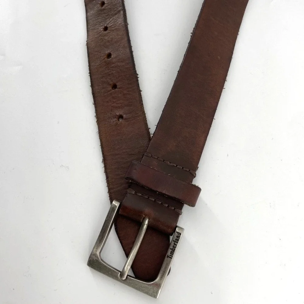 Timberland Men's Size 32 Dark Brown Genuine Leather‎ Casual Belt Made in USA